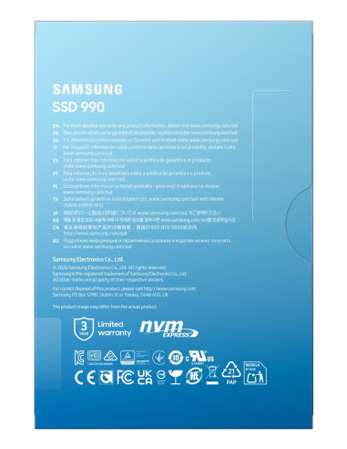 SSD, SAMSUNG, 990, 2 TB, M.2, PCI Express 4.0, NVMe Yes, Write speed 6450 MB/s, Read speed 7250 MB/s, MTBF 1500000 h, Box, MZ-V