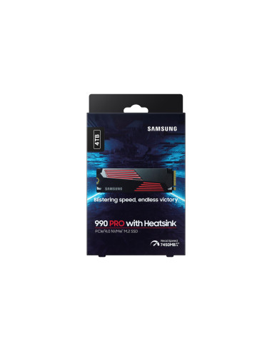 SSD, SAMSUNG, 990 PRO with Heatsink, 4TB, M.2, PCIe Gen4, NVMe, TLC, Write speed 6900 MBytes/sec, Read speed 7450 MBytes/sec, T