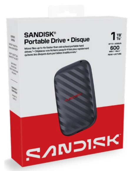 External SSD, SANDISK, Read speed 600 MB/s, 1 TB, SDSSDE10, SDSSDE10-1T00-G25