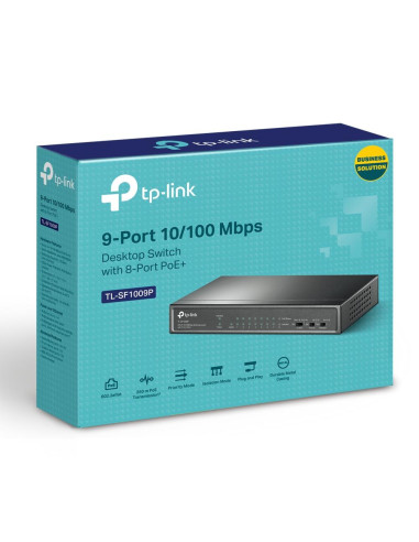 Switch, TP-LINK, Desktop/pedestal, 9x10Base-T / 100Base-TX, PoE+ ports 8, TL-SF1009P