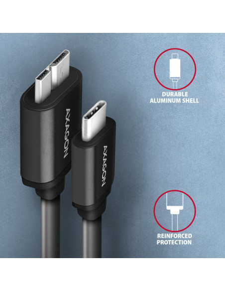 CABLE USB-C TO MICRO-B 1M/SPEED BLK BUMM3-CM10AB AXAGON