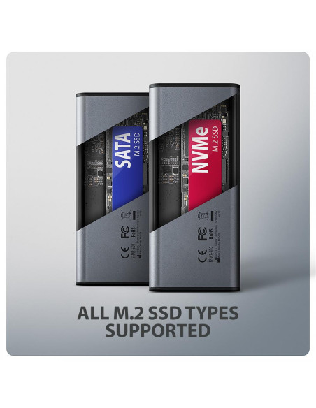 SSD ACC ENCLOSURE M.2 NVME/SATA USB3.2 EEM2-SD2 AXAGON