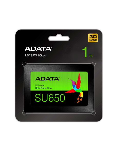 SSD, ADATA, SU650, 1TB, SATA 3.0, Write speed 450 MBytes/sec, Read speed 520 MBytes/sec, 2,5", TBW 600 TB, MTBF 2000000 hours, 