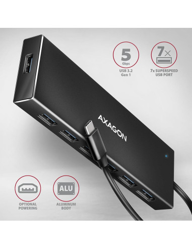 I/O HUB USB-C 7PORT FLAT/0.3M HUE-F7C AXAGON