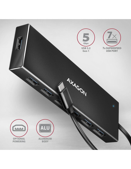 I/O HUB USB-C 7PORT FLAT/0.3M HUE-F7C AXAGON