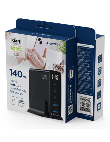 CHARGER USB UNIVERSAL 4P 140W/TA-UC-2A3C-PD140-01-BK GEMBIRD