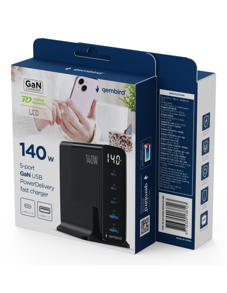CHARGER USB UNIVERSAL 4P 140W/TA-UC-2A3C-PD140-01-BK GEMBIRD