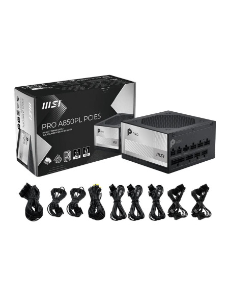 Power Supply, MSI, PRO A850PL PCIE5, ATX, PC, 100 - 240 V, 850 W, PROA850PLPCIE5