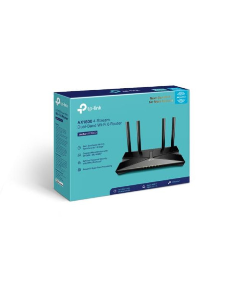 Wireless Router, TP-LINK, Archer AX1800, Wi-Fi 6 (802.11ax), Data speed 1775 Mbit/s, Ethernet WAN Yes, WAN connection type RJ-4