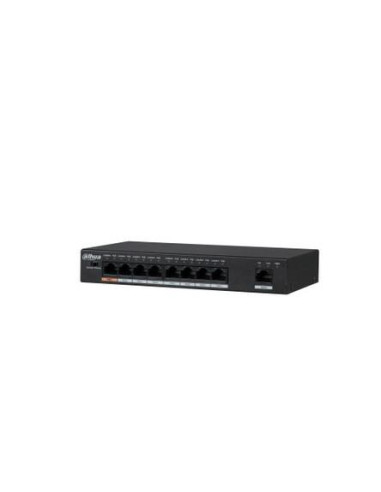 Switch, DAHUA, Type L2, Desktop/pedestal, Rack, 1x10Base-T / 100Base-TX / 1000Base-T, PoE ports 8, 96 Watts, DH-PFS3009-8ET1GT-