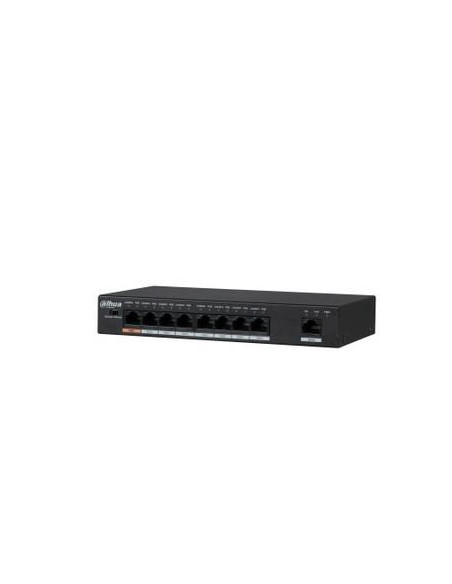 Switch, DAHUA, Type L2, Desktop/pedestal, Rack, 1x10Base-T / 100Base-TX / 1000Base-T, PoE ports 8, 96 Watts, DH-PFS3009-8ET1GT-
