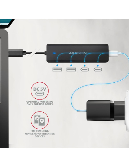 I/O HUB USB-C TRAVEL/0.19M HUE-C2C AXAGON