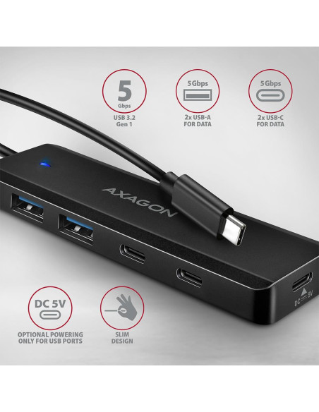 I/O HUB USB-C TRAVEL/0.19M HUE-C2C AXAGON