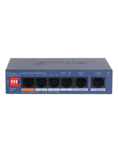 Switch, DAHUA, DH-CS4006-4ET2GT-60, Switch layer L2, 2xRJ-45 ports, RJ-45 Ports Type Fast Ethernet (10/100), 4xGigabit Ethernet