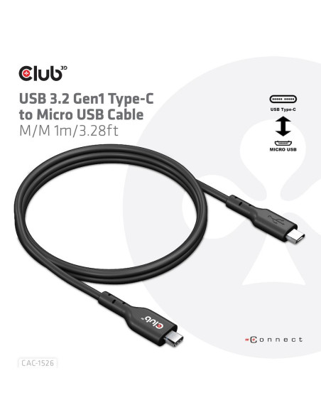 CABLE USB TO MICRO USB 1M/M/M CAC-1526 CLUB3D