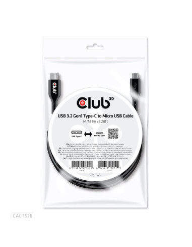 CABLE USB TO MICRO USB 1M/M/M CAC-1526 CLUB3D