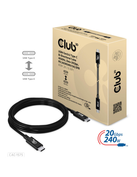 CABLE USB-C TO USB-C 2M/M/M CAC-1575 CLUB3D