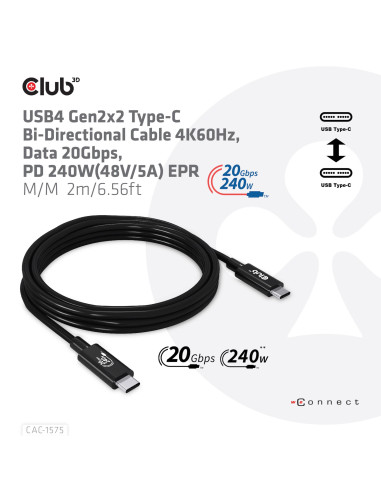 CABLE USB-C TO USB-C 2M/M/M CAC-1575 CLUB3D