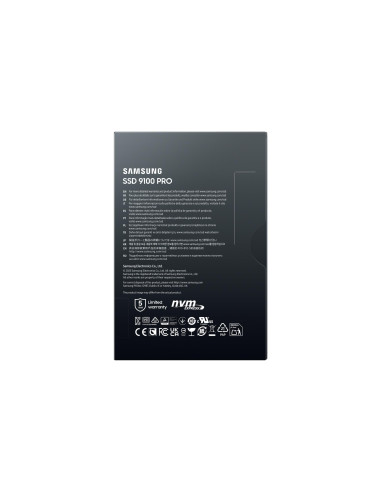 SSD, SAMSUNG, 9100 PRO, 4TB, M.2, PCIe Gen5, NVMe, TLC, Write speed 13400 MBytes/sec, Read speed 14800 MBytes/sec, 2.38mm, TBW 