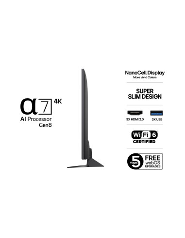 TV Set, LG, 65 ", 4K Ultra HD, 3840 x 2160 pixels, Flat, 16:9, LED, 65NANO82A6B