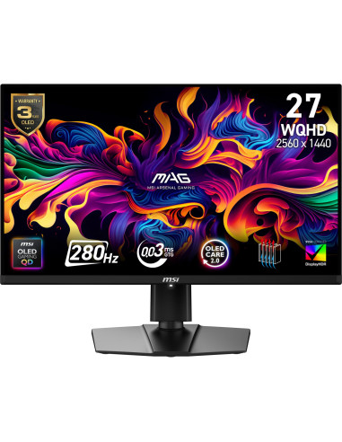 Monitor, MSI, 26.5 ", 2560 x 1440 pixels, Wide Quad HD, Native aspect ratio 16:9, QD-OLED, Flat, MAG271QPQD-OLEDX28