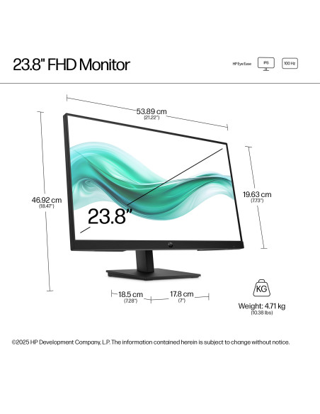 LCD Monitor, HP, 23.8 ", 1920 x 1080 pixels, Full HD, Native aspect ratio 16:9, LCD, Flat, B0BU9UT