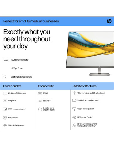 LCD Monitor, HP, 23.8 ", 1920 x 1080 pixels, Full HD, Native aspect ratio 16:9, LCD, Flat, B11W5AT