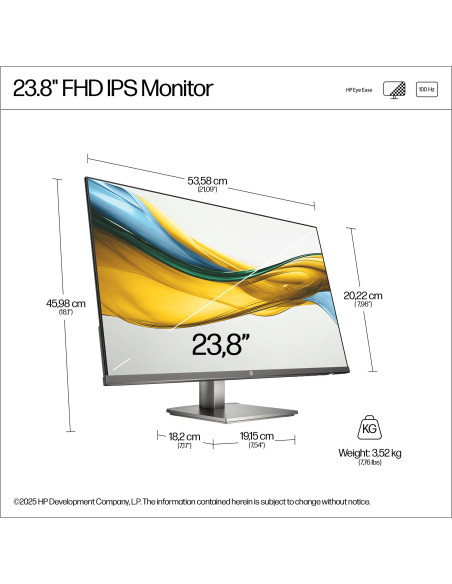 LCD Monitor, HP, 23.8 ", 1920 x 1080 pixels, Full HD, Native aspect ratio 16:9, LCD, Flat, B11W5AT