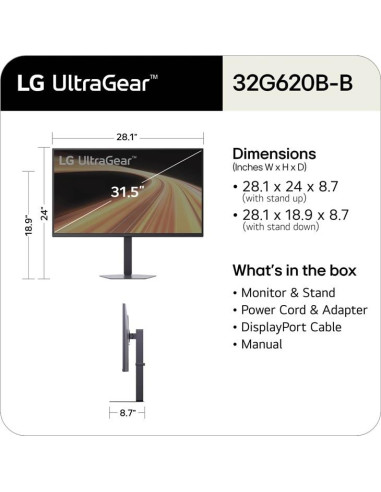 LCD Monitor, LG, 32 ", 2560 x 1440 pixels, Quad HD, Native aspect ratio 16:9, LED, Flat, 32G620B-B