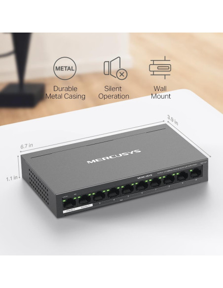 Switch, MERCUSYS, Desktop/pedestal, 10x10Base-T / 100Base-TX, PoE+ ports 8, MS110P