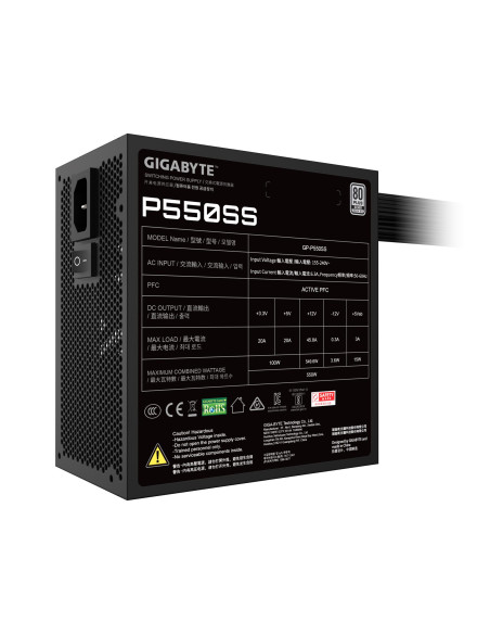 Power Supply, GIGABYTE, 550 Watts, Efficiency 80 PLUS SILVER, PFC Active, MTBF 100000 hours, GP-P550SS