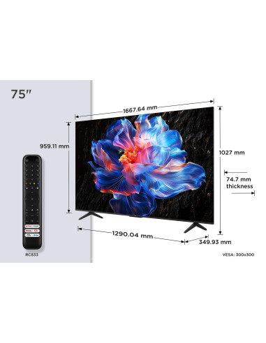 TV Set, TCL, 75 ", 4K Ultra HD, 3840 x 2160 pixels, Flat, 16:9, DLED, 75V6C