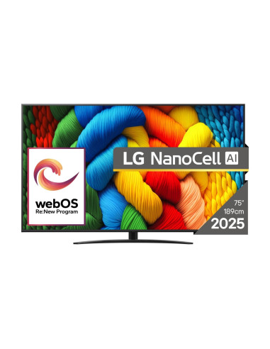 TV Set, LG, 75", 4K/Smart, 3840x2160, Wireless LAN, Bluetooth, webOS, Black, 75NANO81A3A
