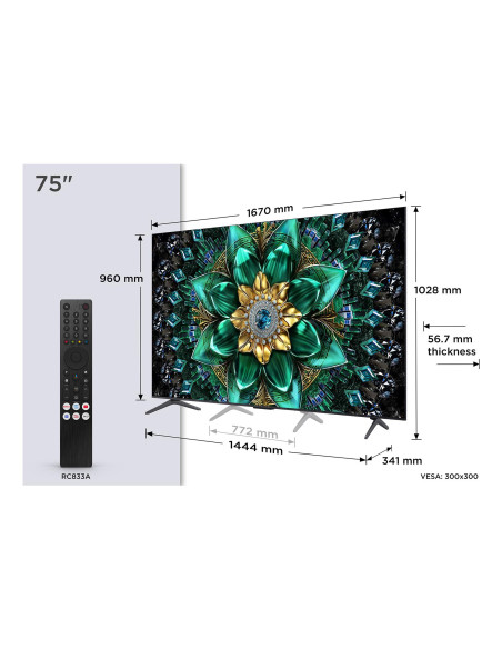 TV Set, TCL, 75 ", 4K Ultra HD, 3840 x 2160 pixels, Flat, 16:9, QD-Mini LED, 75Q6C