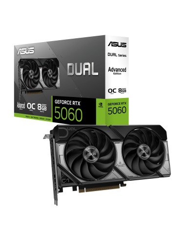 Graphics Card, ASUS, NVIDIA, GeForce RTX 5060, 8 GB, GDDR7, 128 bit, PCI Express 5.0, Active, DUAL-RTX5060-O8G-A