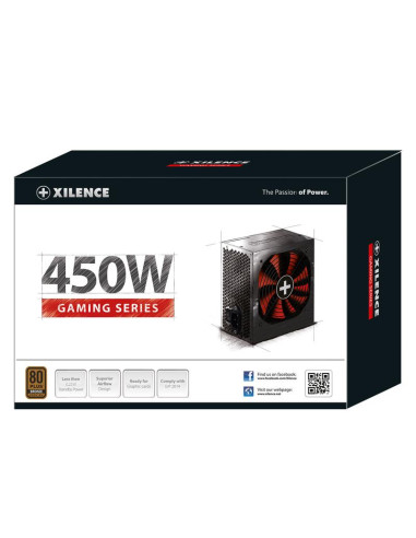 Power Supply, XILENCE, 450 Watts, Efficiency 80 PLUS BRONZE, PFC Active, XN213