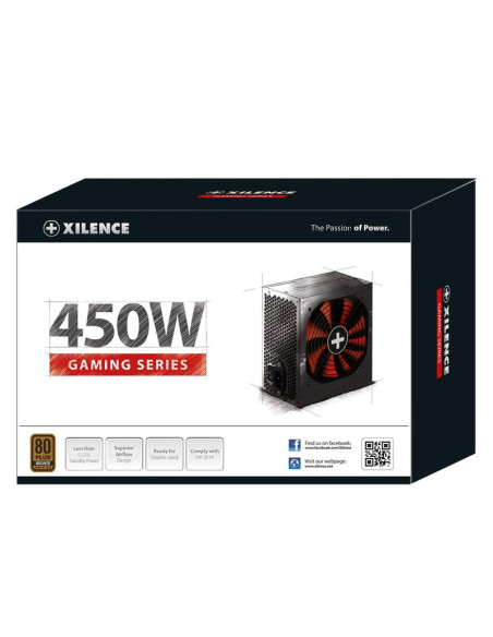Power Supply, XILENCE, 450 Watts, Efficiency 80 PLUS BRONZE, PFC Active, XN213