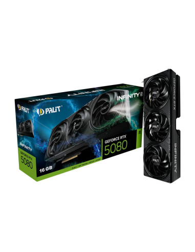 Graphics Card, PALIT, NVIDIA, GeForce RTX 5080, 2295 MHz, 16 GB, GDDR7, 256 bit, PCI Express 5.0, Active, NE75080019T2-GB2035S