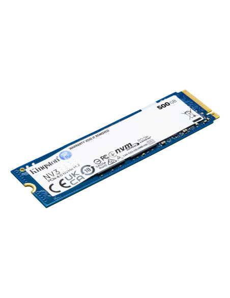 SSD, KINGSTON, NV3, 500GB, M.2, PCIE, NVMe, 3D NAND, Write speed 3000 MBytes/sec, Read speed 5000 MBytes/sec, TBW 160 TB, MTBF 