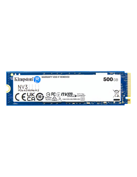 SSD, KINGSTON, NV3, 500GB, M.2, PCIE, NVMe, 3D NAND, Write speed 3000 MBytes/sec, Read speed 5000 MBytes/sec, TBW 160 TB, MTBF 