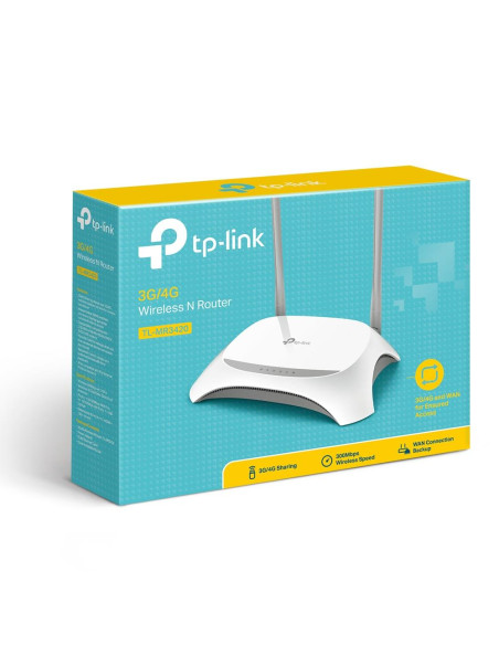 Wireless Router, TP-LINK, TL-MR3420, Wi-Fi 4 (802.11n), Data speed 300 Mbit/s, Ethernet WAN Yes, WAN connection type RJ-45, Eth