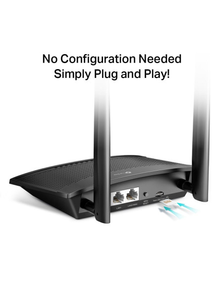 Wireless Router, TP-LINK, TL-MR100, Wi-Fi 4 (802.11n), Data speed 300 Mbit/s, Ethernet WAN Yes, SIM card slot Yes, WAN connecti
