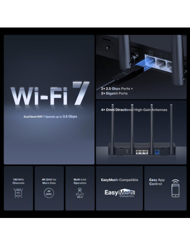 Wireless Router, MERCUSYS, Router, 3600 Mbps, Number of antennas 4, MR27BE