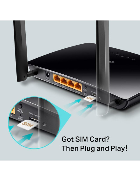 Wireless Router, TP-LINK, 300 Mbps Wireless N 4G LTE Router, Wi-Fi 4 (802.11n), Data speed 300 Mbit/s, Ethernet WAN Yes, SIM ca