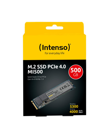 SSD, INTENSO, MI500, 500GB, M.2, NVMe, 3D NAND, Write speed 4000 MBytes/sec, Read speed 5300 MBytes/sec, 4mm, TBW 300 TB, MTBF 
