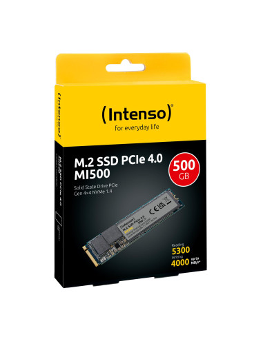 SSD, INTENSO, MI500, 500GB, M.2, NVMe, 3D NAND, Write speed 4000 MBytes/sec, Read speed 5300 MBytes/sec, 4mm, TBW 300 TB, MTBF 