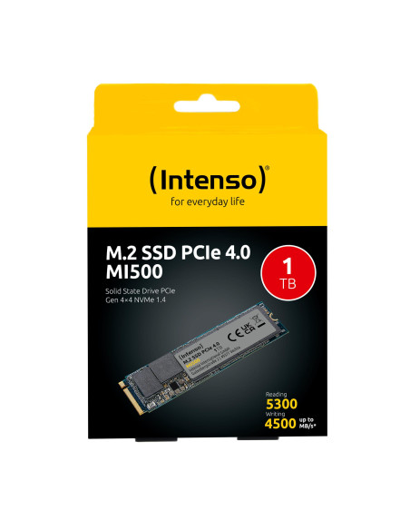 SSD, INTENSO, MI500, 1TB, M.2, NVMe, 3D NAND, Write speed 4500 MBytes/sec, Read speed 5300 MBytes/sec, 4mm, TBW 600 TB, MTBF 15
