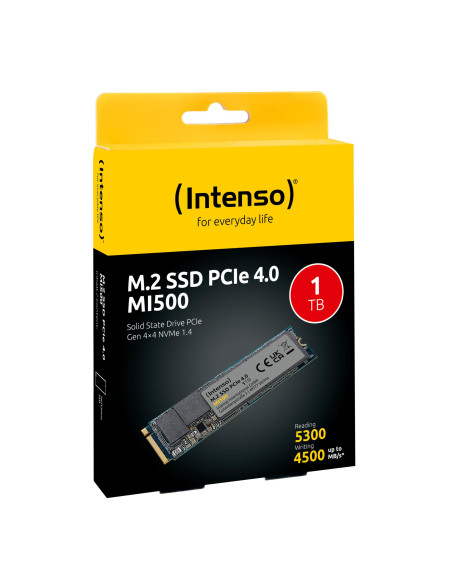 SSD, INTENSO, MI500, 1TB, M.2, NVMe, 3D NAND, Write speed 4500 MBytes/sec, Read speed 5300 MBytes/sec, 4mm, TBW 600 TB, MTBF 15
