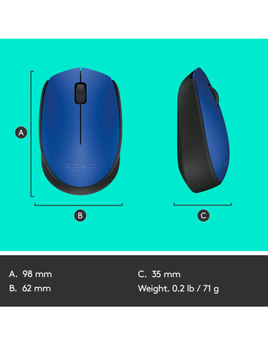 MOUSE USB OPTICAL WRL M171/BLUE 910-004640 LOGITECH