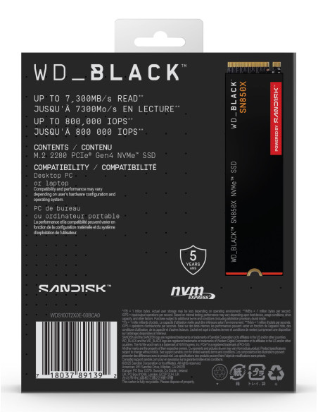 SSD, SANDISK, 600xTBW rating, Read speed 7300 MB/s, Write speed 6300 MB/s, NVMe Yes, PCI Express 4.0, M.2, 1000 GB, POWERED BY 